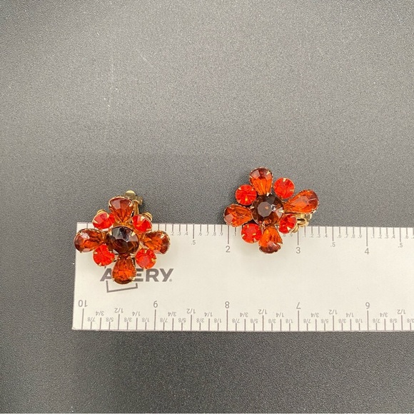 1950s Canary Orange Floral Clip On Earrings - Picture 10 of 10